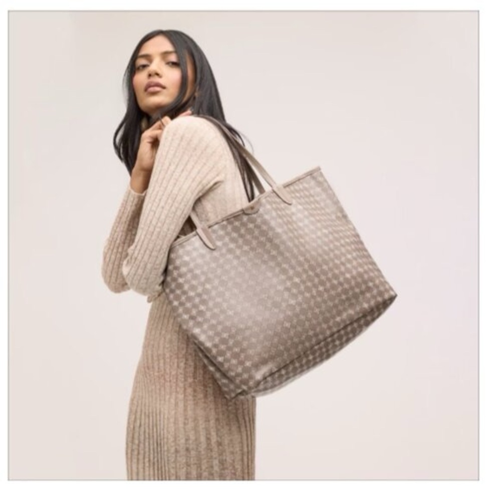 NWT Sam Edelman Medium Harper Monogram Shopper Tote with matching pouch in Taupe